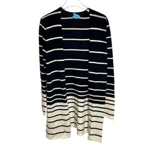 J. McLaughlin Striped Wool Open Long Cardigan Sweater Black White Size S‎ Small